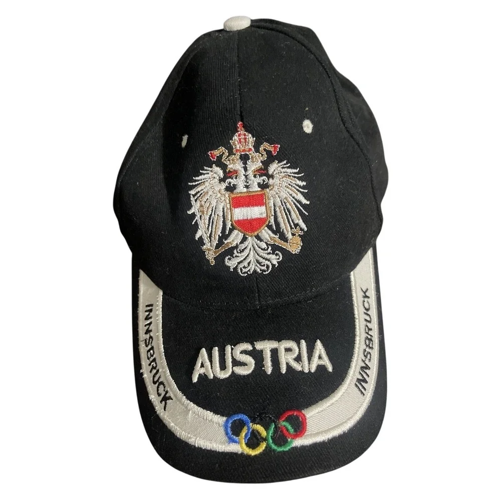 Austria Innsbruck Olympic Rings Baseball Hat Black Embroidered Adjustable Cap